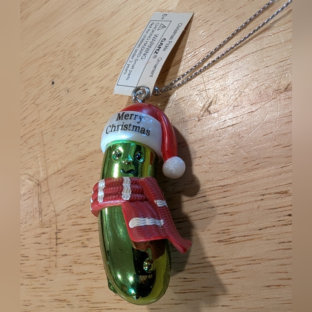 GANZ Green Pickle Ornament with Red Santa Hat